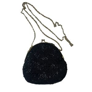 Walborg Black Beaded Purse Chain Strap Clasp Closure Vintage Evening Bag‎ Womens